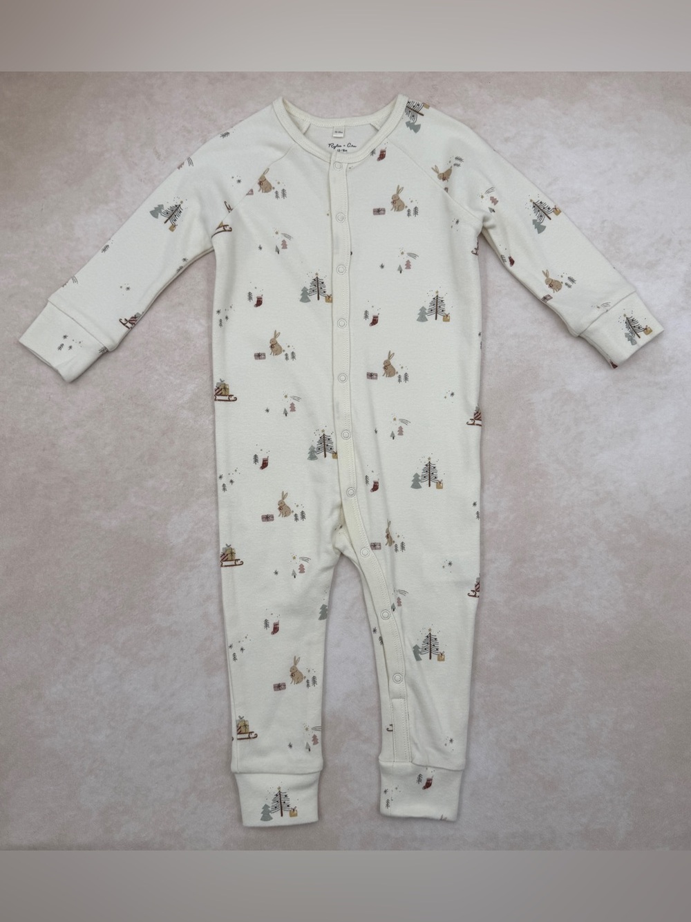 🆕 Rylee + Cru Cream Woodland Holiday Snap One-Piece Pajamas
